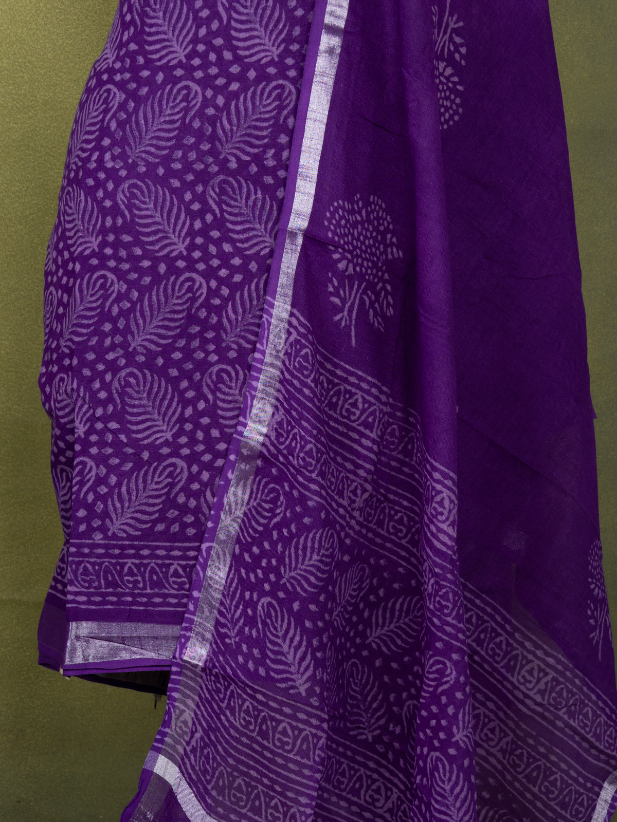 Linen cotton dress material violet with allover prints and bottom & dupatta