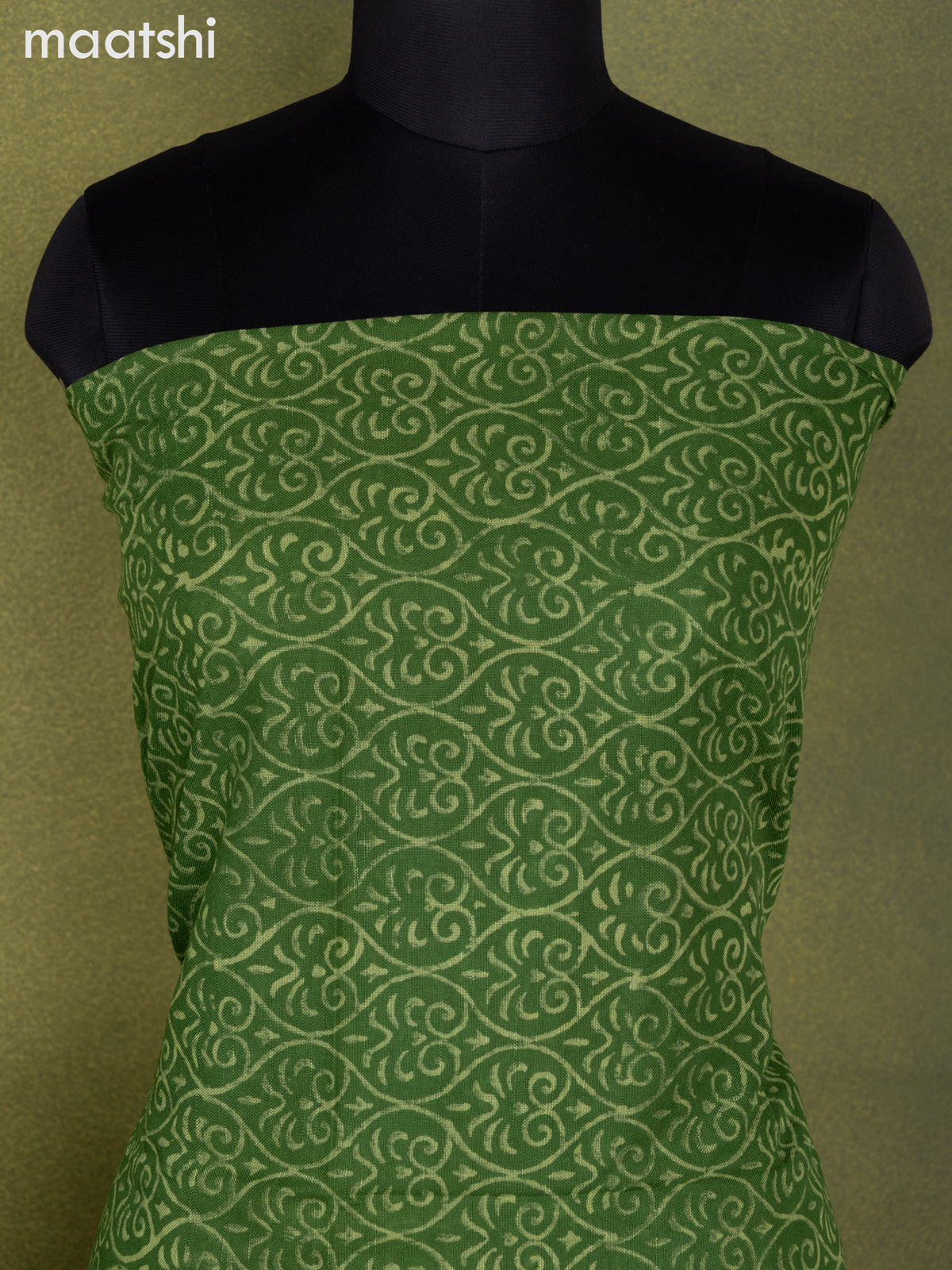 Linen cotton dress material green with allover prints and bottom & dupatta