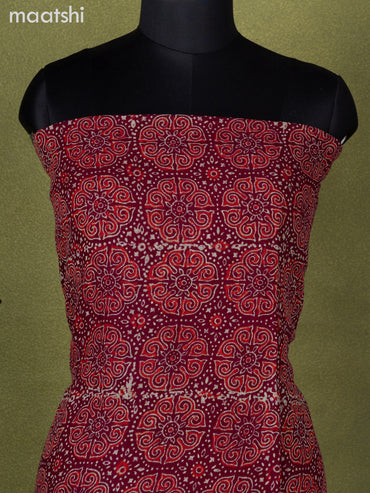 Linen cotton dress material maroon with allover ajrakh prints and bottom & dupatta