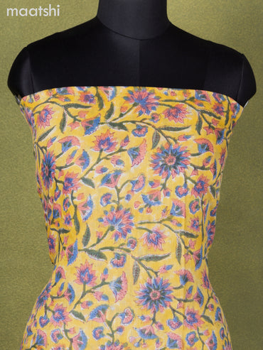 Linen cotton dress material yellow and off white with allover floral prints and bottom & dupatta