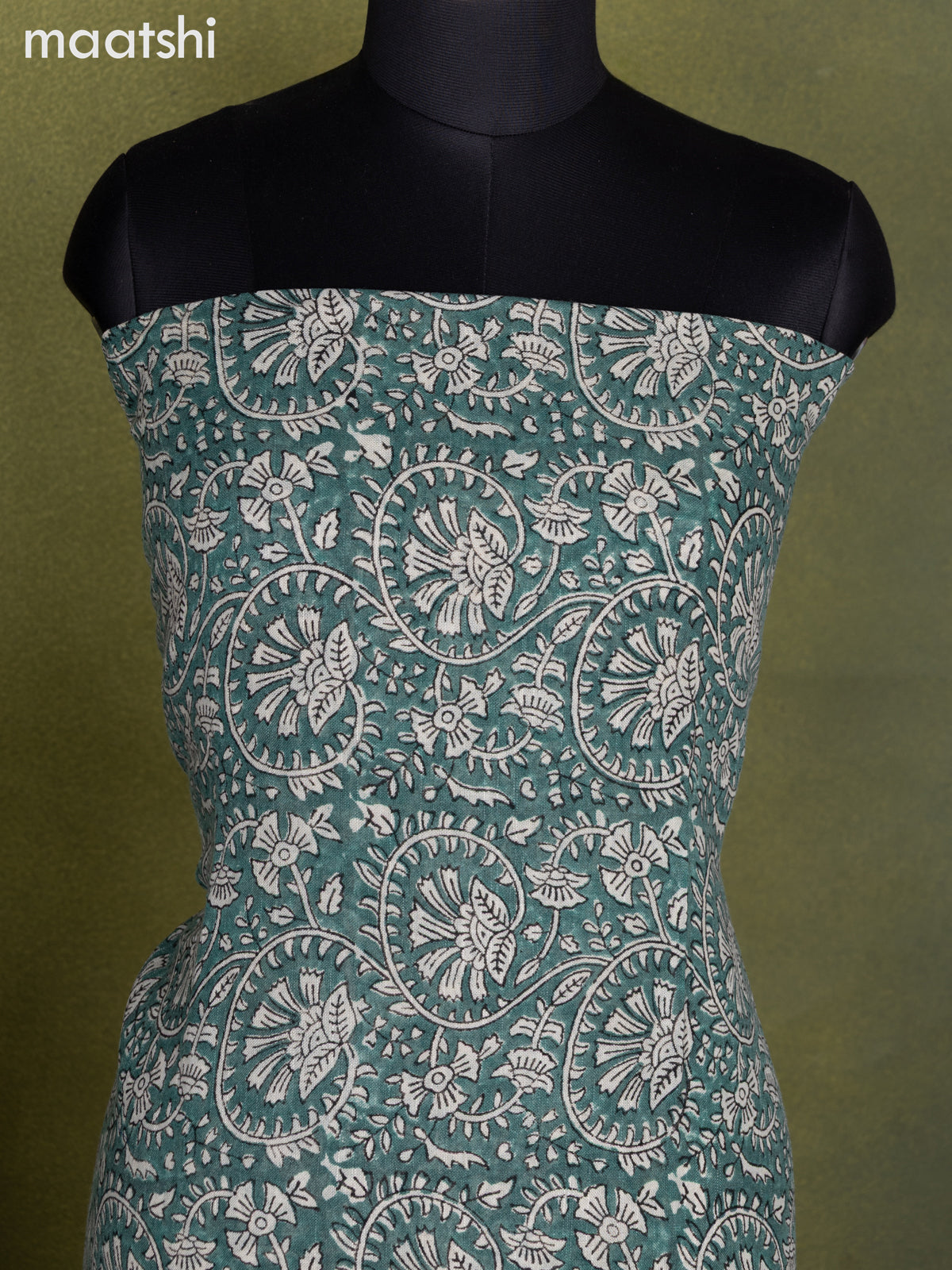 Linen cotton dress material green shade and beige black with allover prints and bottom & dupatta