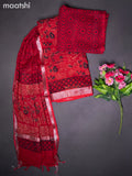 Linen cotton dress material red with allover prints and bottom & dupatta
