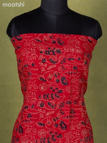 Linen cotton dress material red with allover prints and bottom & dupatta