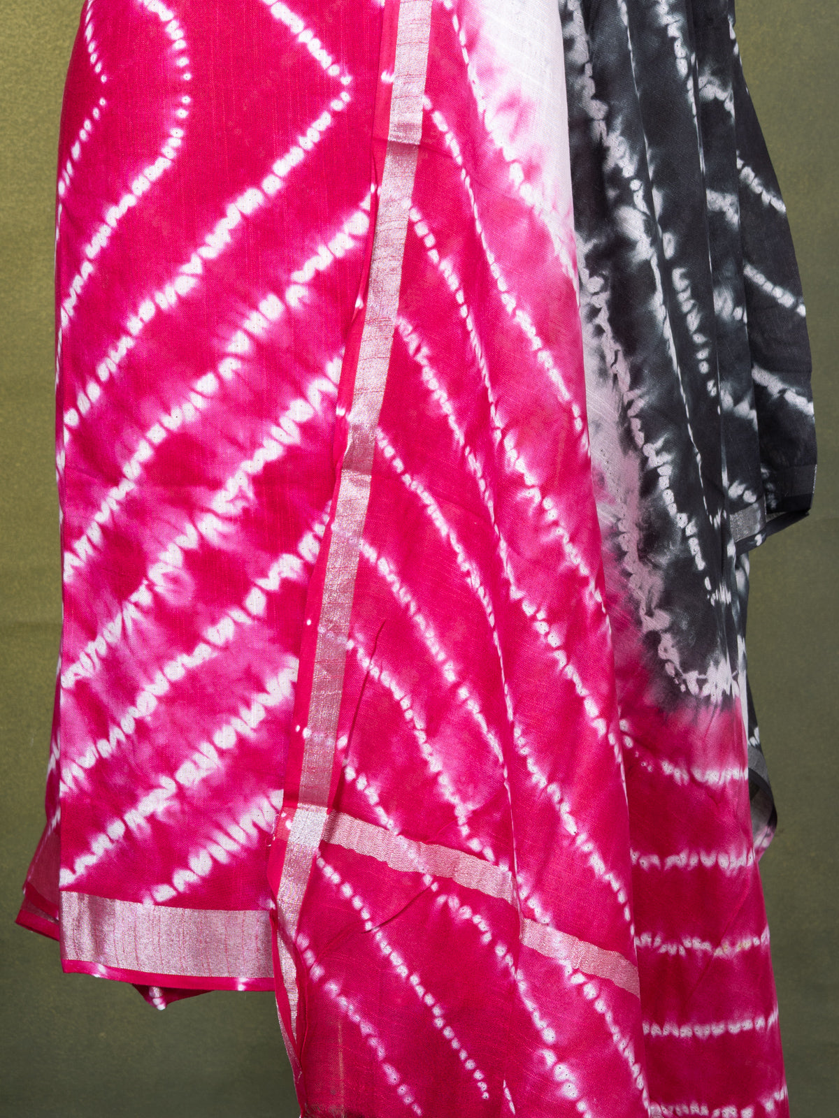Linen cotton dress material pink and grey with allover shibori prints and bottom & dupatta