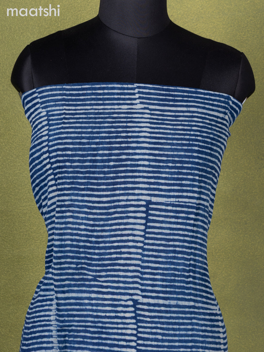 Linen cotton dress material blue with allover prints and bottom & dupatta