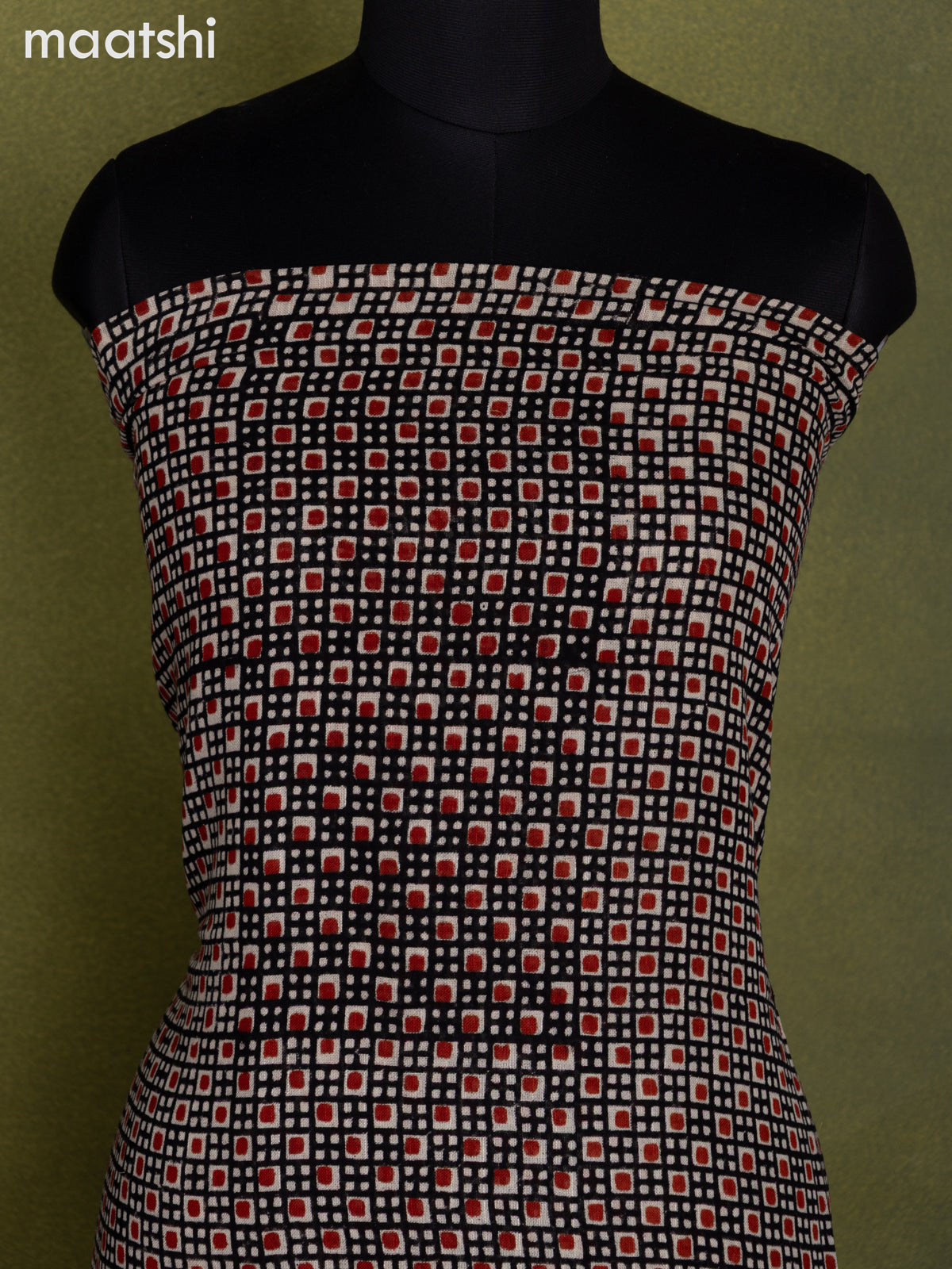 Linen cotton dress material black and beige with allover prints and bottom & dupatta