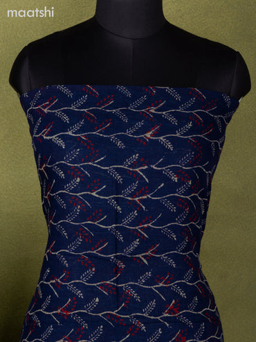 Linen cotton dress material navy blue with allover prints and bottom & dupatta