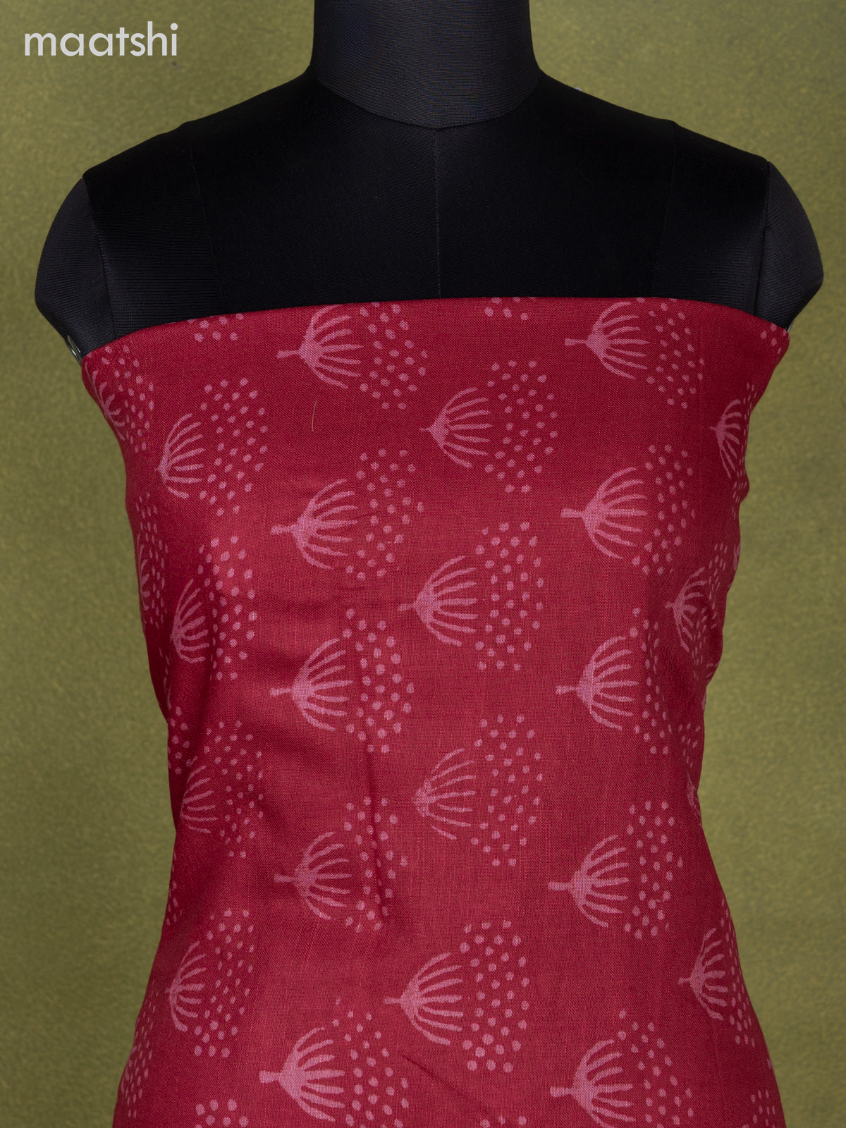 Linen cotton dress material maroon with allover butta prints and bottom & dupatta