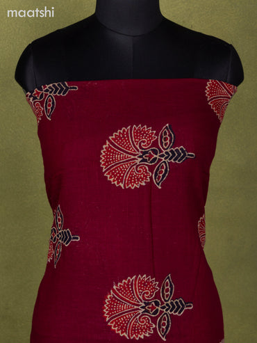 Linen cotton dress material maroon with butta prints and bottom & dupatta