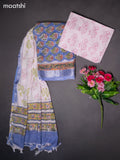 Linen cotton dress material blue shade and off white with allover floral butta prints and bottom & dupatta