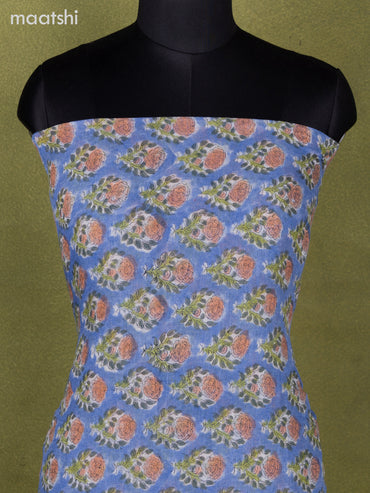 Linen cotton dress material blue shade and off white with allover floral butta prints and bottom & dupatta