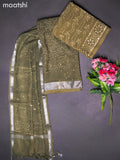 Linen cotton dress material mehendi green with allover prints and bottom & dupatta