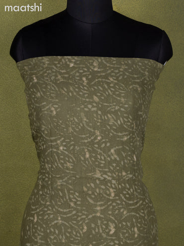 Linen cotton dress material mehendi green with allover prints and bottom & dupatta