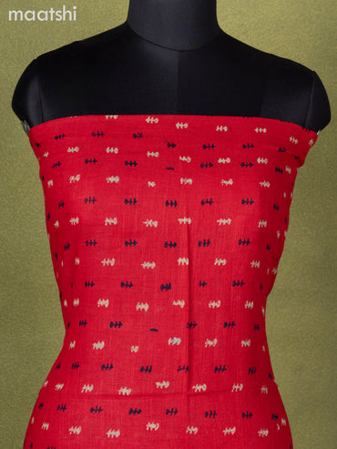 Linen cotton dress material red with butta prints and bottom & dupatta