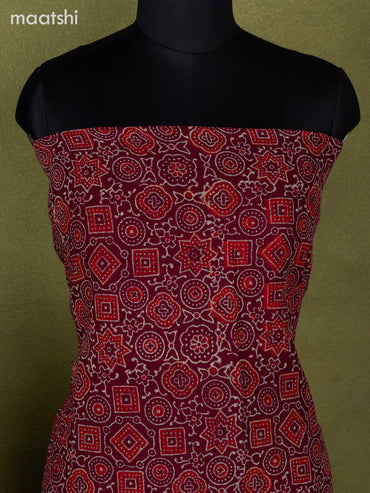 Linen cotton dress material maroon with allover ajrakh prints and bottom & dupatta