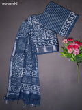 Linen cotton dress material bluish grey and off white with allover dabu prints and bottom & dupatta