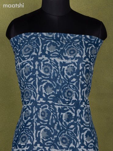 Linen cotton dress material bluish grey and off white with allover dabu prints and bottom & dupatta