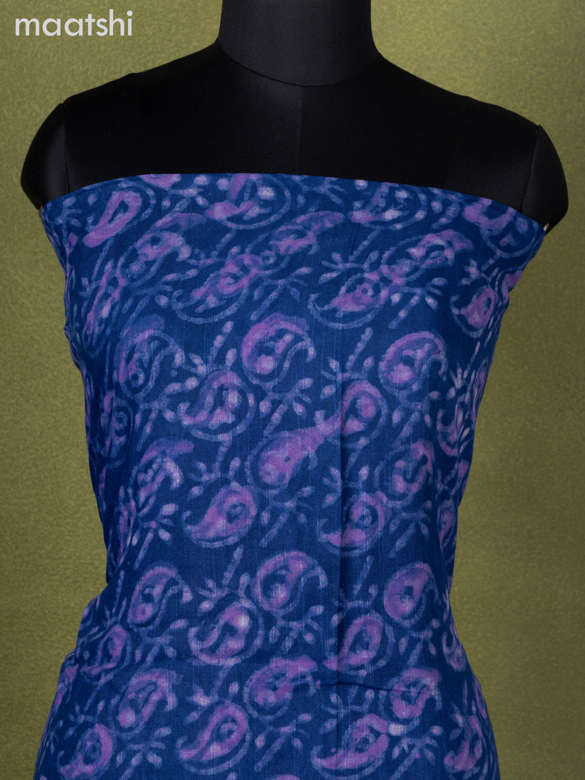 Linen cotton dress material blue with allover prints and bottom & dupatta