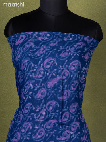 Linen cotton dress material blue with allover prints and bottom & dupatta