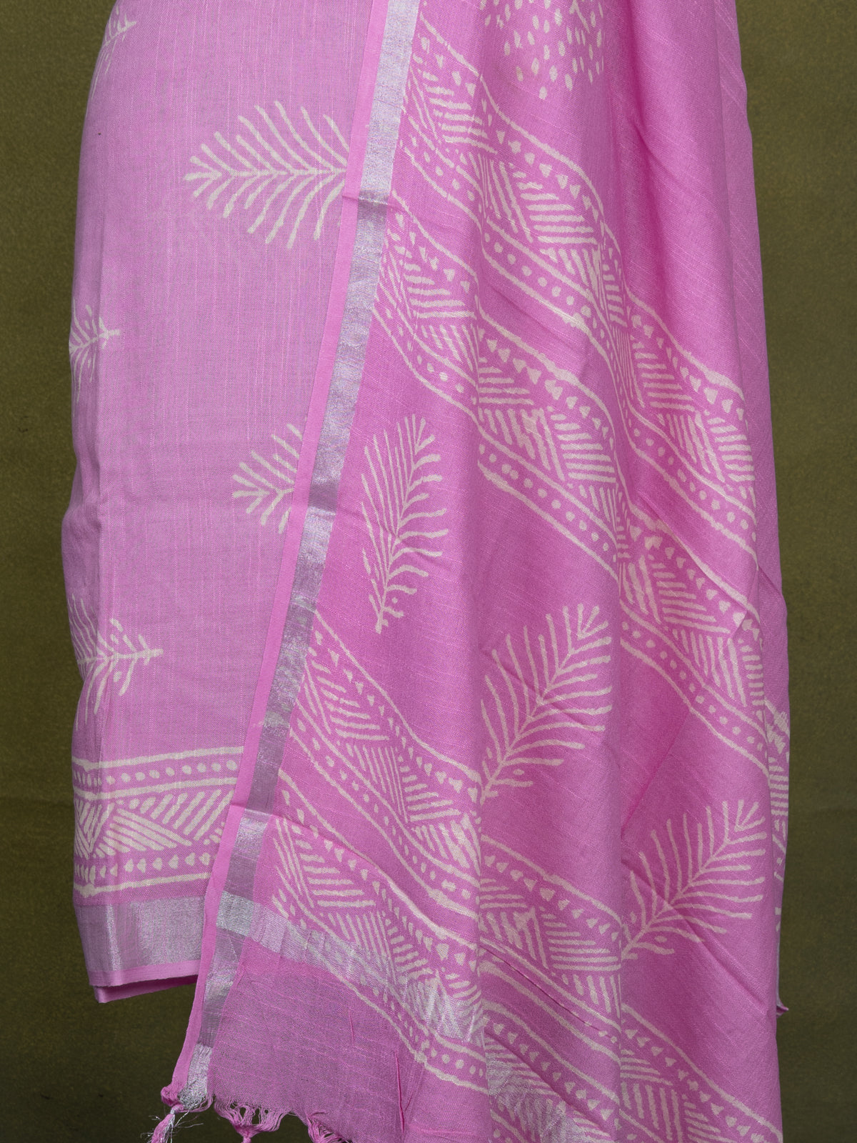 Linen cotton dress material baby pink with butta prints and bottom & dupatta