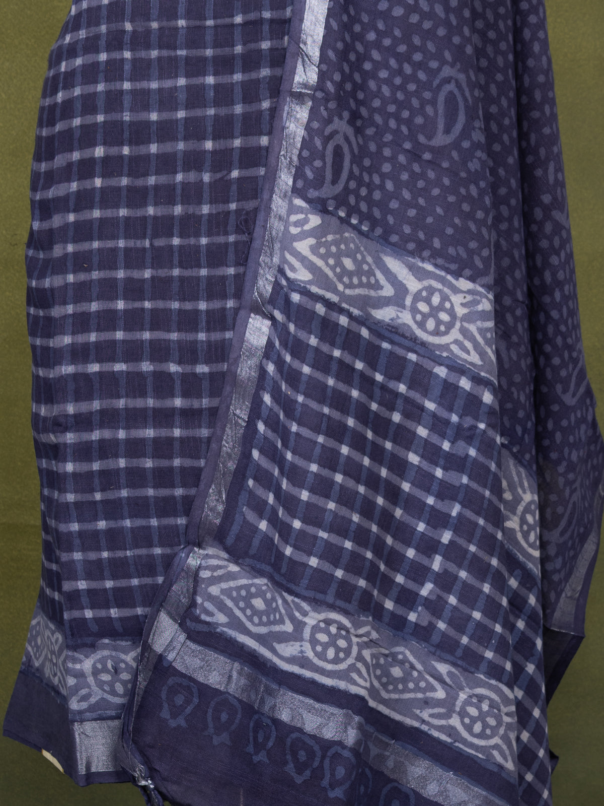Linen cotton dress material blue shade with allover checked pattern and bottom & dupatta