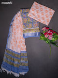Linen cotton dress material blue shade and off white with allover prints and bottom & dupatta