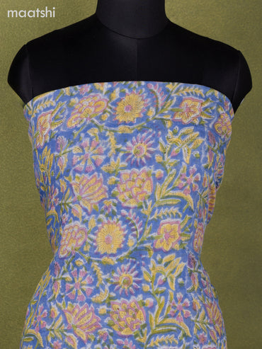 Linen cotton dress material blue shade and off white with allover prints and bottom & dupatta