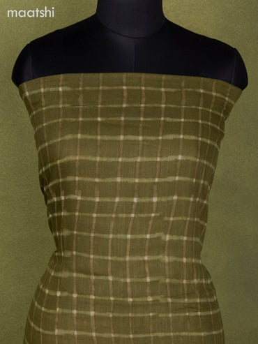 Linen cotton dress material mehendi green with allover checked pattern and bottom & dupatta