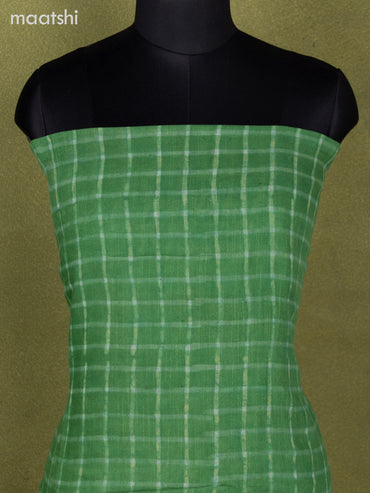 Linen cotton dress material green with allover checked pattern and bottom & dupatta