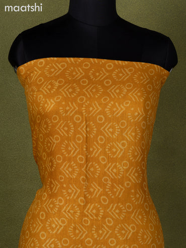 Linen cotton dress material mustard yellow with allover prints and bottom & dupatta