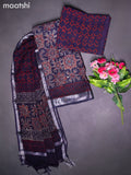 Linen cotton dress material navy blue with allover ajrakh prints and bottom & dupatta