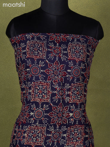 Linen cotton dress material navy blue with allover ajrakh prints and bottom & dupatta