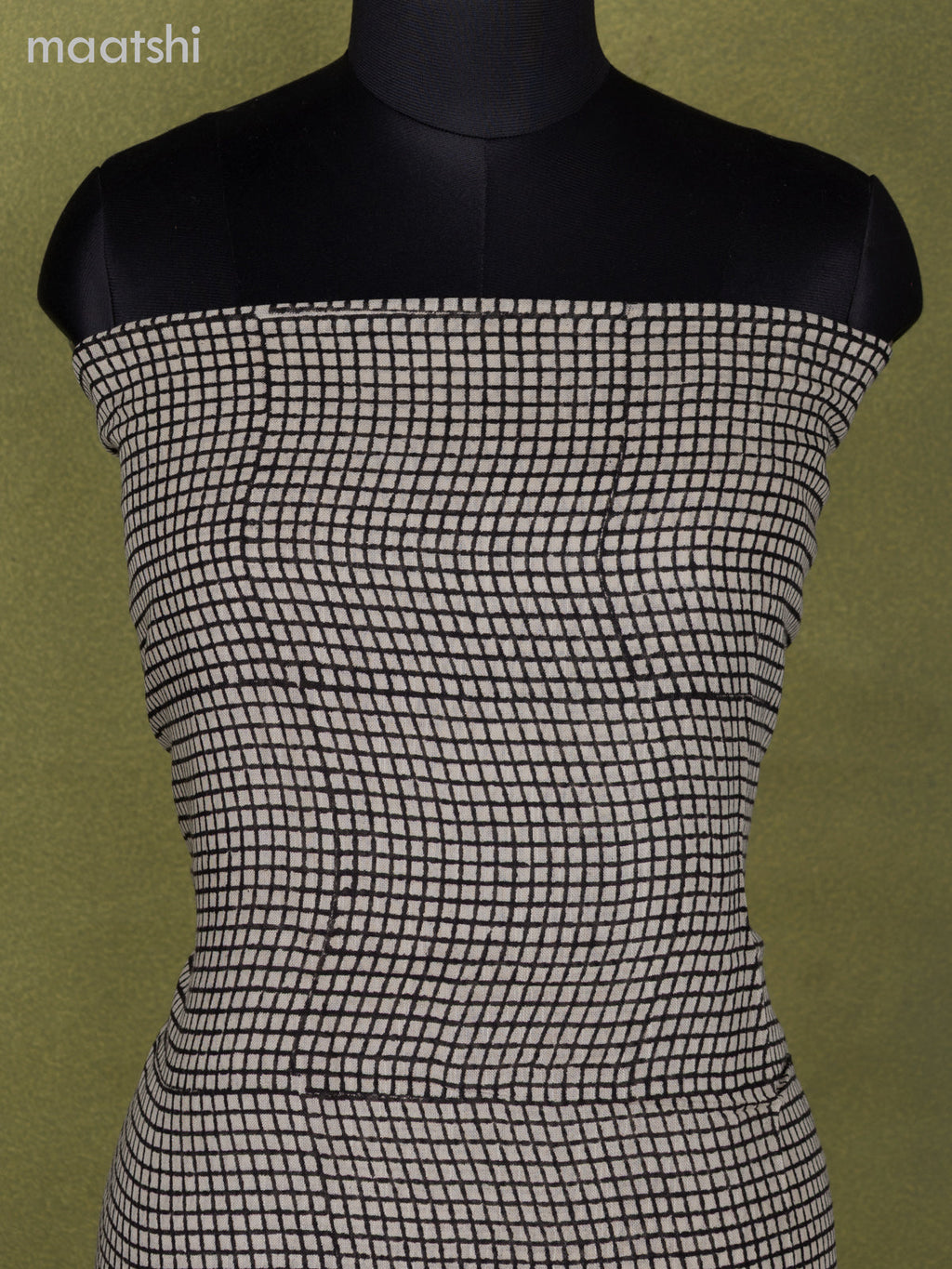 Linen cotton dress material beige and black with allover small checked pattern and bottom & dupatta