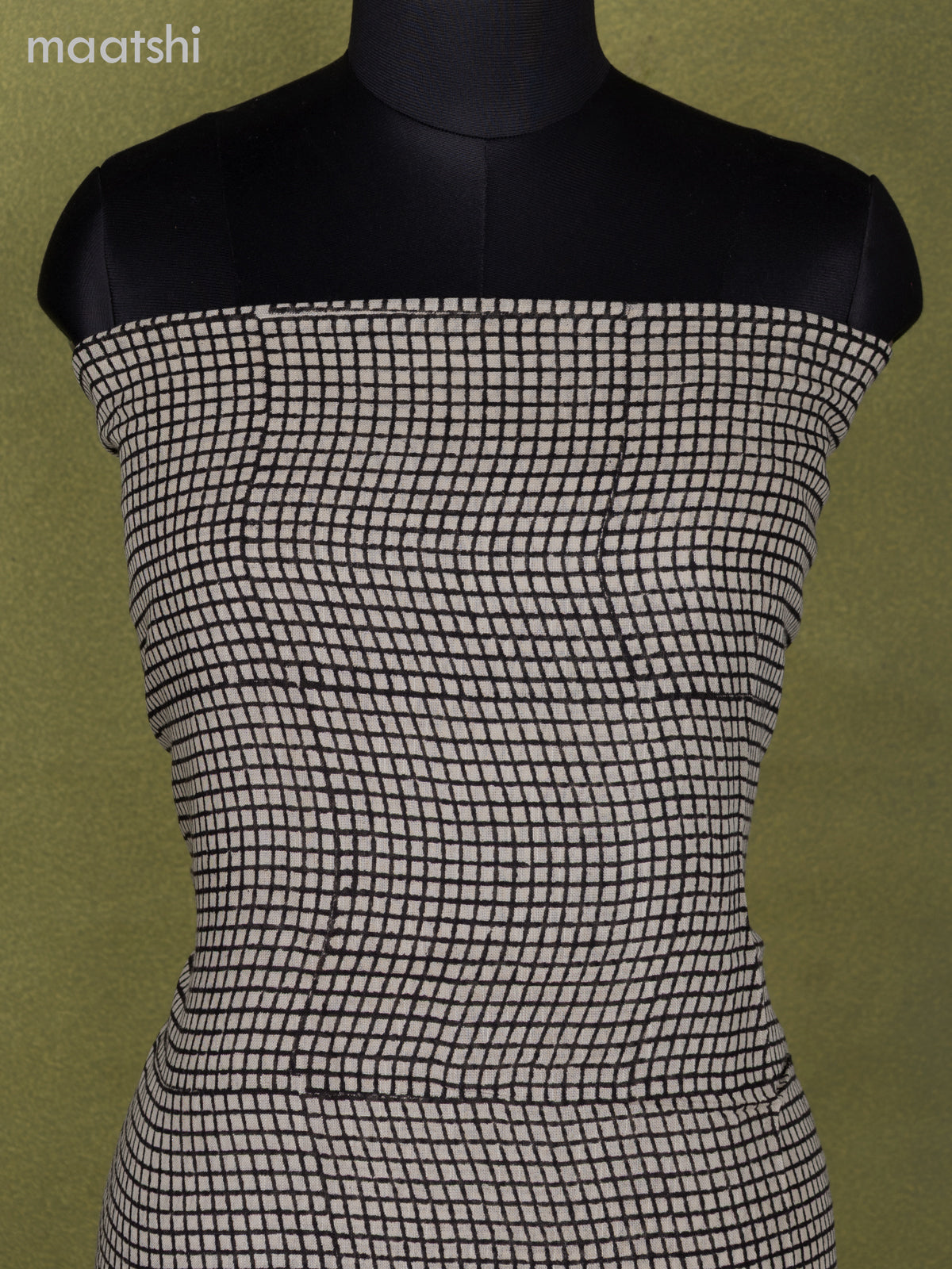 Linen cotton dress material beige and black with allover small checked pattern and bottom & dupatta