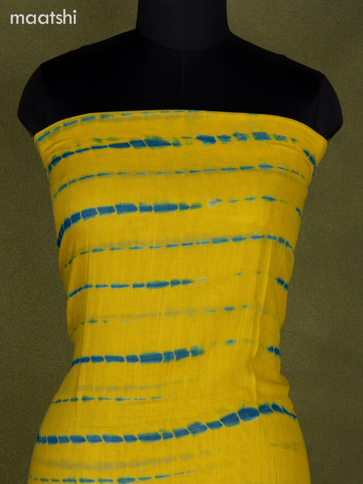 Linen cotton dress material yellow and cs blue with allover tie & dye prints and bottom & dupatta