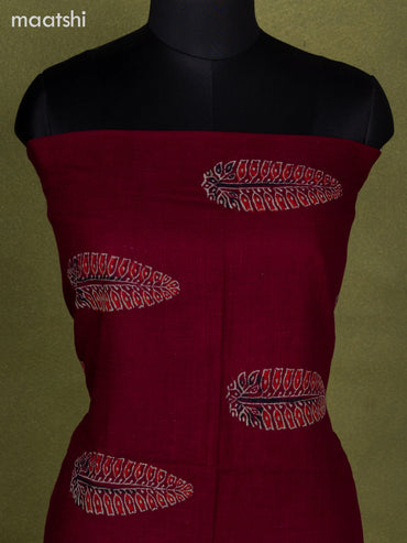 Linen cotton dress material maroon with butta prints and bottom & dupatta