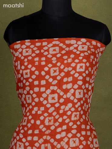 Linen cotton dress material oarnge and navy blue with allover batik prints and bottom & dupatta