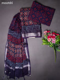 Linen cotton dress material wine shade with allover ajrakh prints and bottom & dupatta