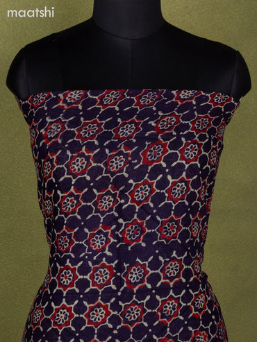 Linen cotton dress material wine shade with allover ajrakh prints and bottom & dupatta