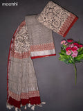 Linen cotton dress material beige and black rust shade with allover stripes pattern and bottom & dupatta