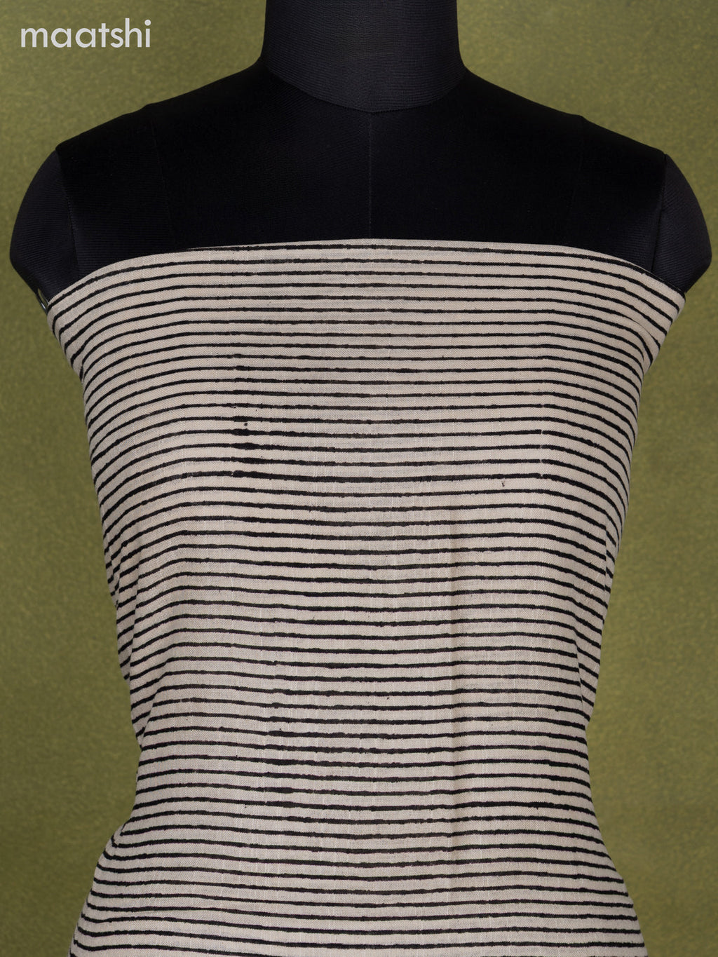 Linen cotton dress material beige and black rust shade with allover stripes pattern and bottom & dupatta