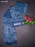 Linen cotton dress material blue with allover batik prints and bottom & dupatta