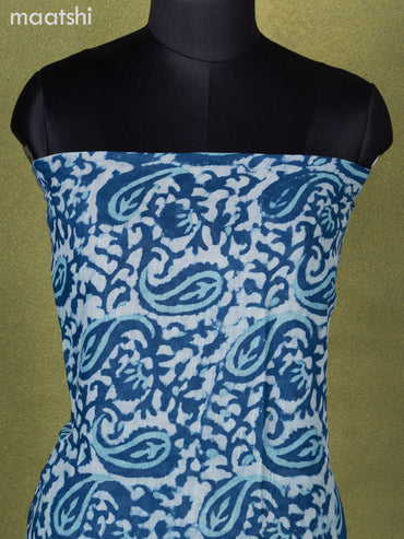 Linen cotton dress material blue with allover batik prints and bottom & dupatta