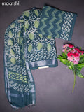 Linen cotton dress material teal green with allover batik prints and bottom & dupatta