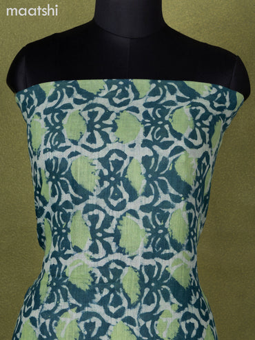 Linen cotton dress material teal green with allover batik prints and bottom & dupatta