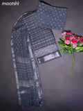 Linen cotton dress material grey with allover prints and bottom & dupatta