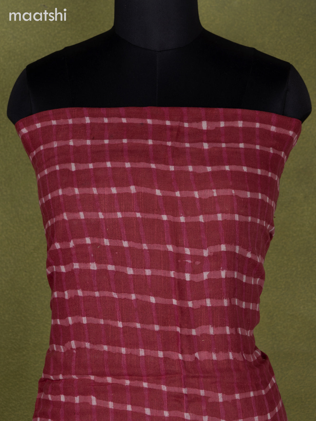 Linen cotton dress material maroon shade with allover checked pattern and bottom & dupatta