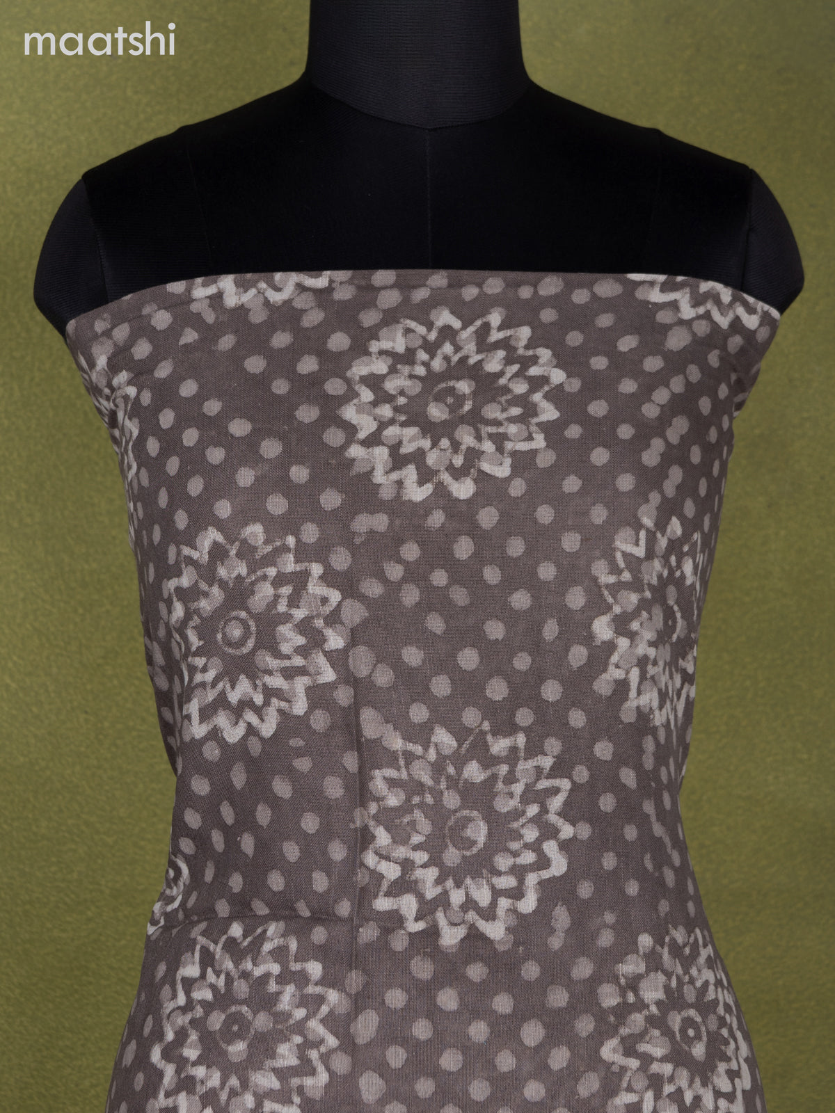 Linen cotton dress material grey with allover prints and bottom & dupatta