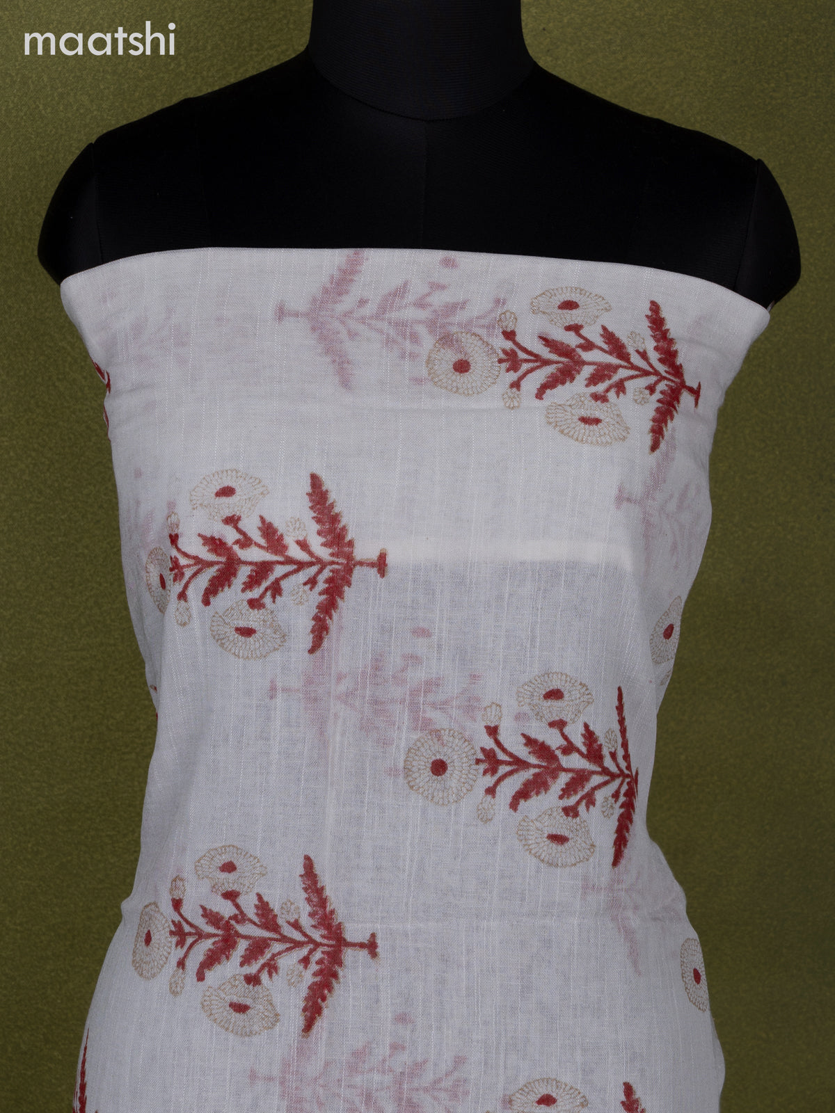 Linen cotton dress material off white with butta prints and bottom & dupatta