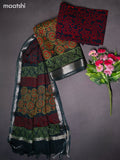 Linen cotton dress material drak green with allover ajrakh prints and bottom & dupatta